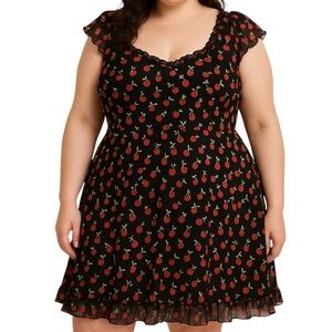 Royal Bones Cherry Print Rockabilly Pinup Goth Mini Dress XL Retro Punk Emo Y2K